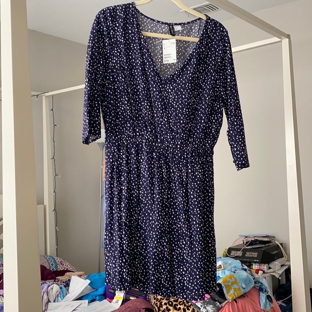 H&M navy heart 3/4 length sleeve dress